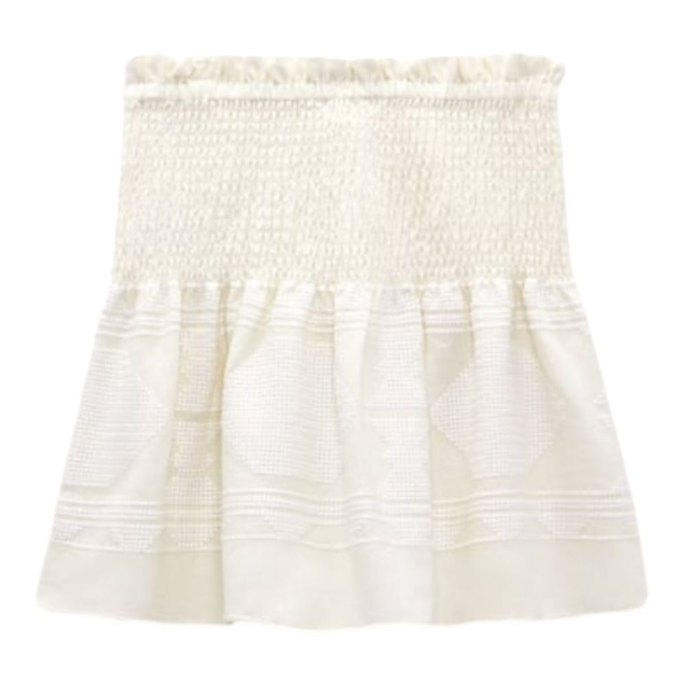 Zara Ecru Linen Blend Short Skirt Size M XL NWT Smocked Waist Summer Mini Skirt - Picture 3 of 15
